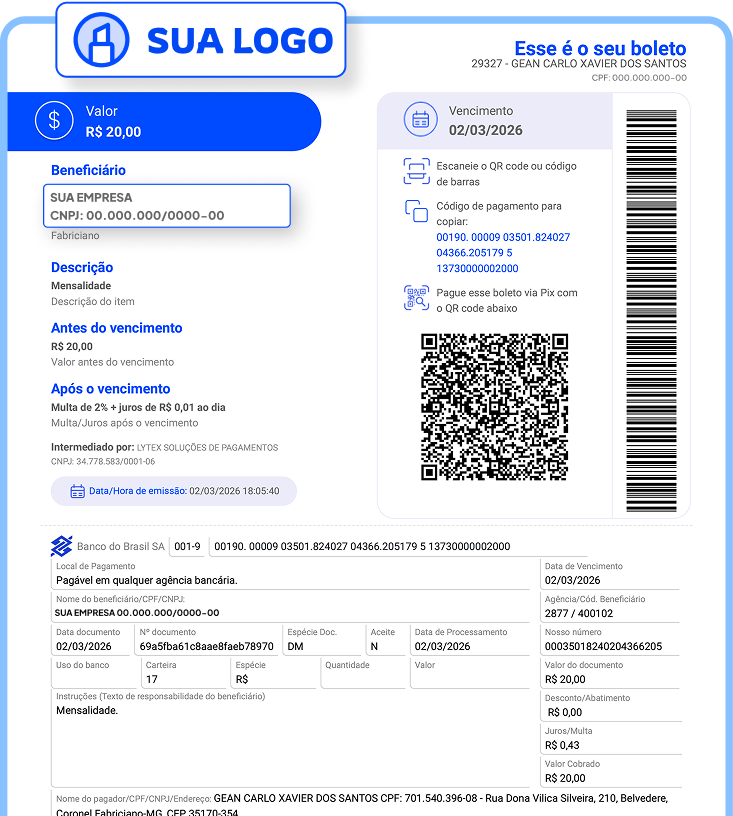 Boleto Personalizado com logo da empresa