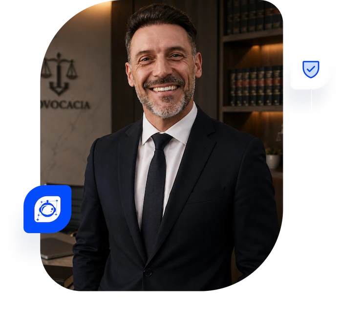 Advogado sorridente em seu escritório